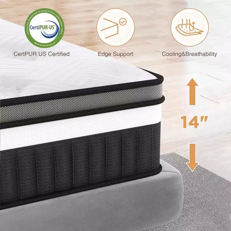 Matelas à mémoire de forme Queen Size, matelas hybride à ressorts intérieurs de 14 pouces, plusieurs tailles