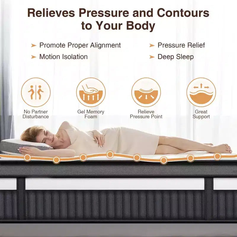 Matelas à mémoire de forme Queen Size, matelas hybride à ressorts intérieurs de 14 pouces, plusieurs tailles