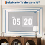 Meuble TV arqué moderne de 63 pouces avec prises de courant et ports USB, console multimédia rustique marron à 3 niveaux avec station de charge pour entrée de salon, TV jusqu'à 70 pouces