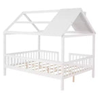 Lit cabane pleine grandeur Luxystar avec toit et clôture pour chambre d'enfant, blanc