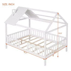 Lit cabane pleine grandeur Luxystar avec toit et clôture pour chambre d'enfant, blanc
