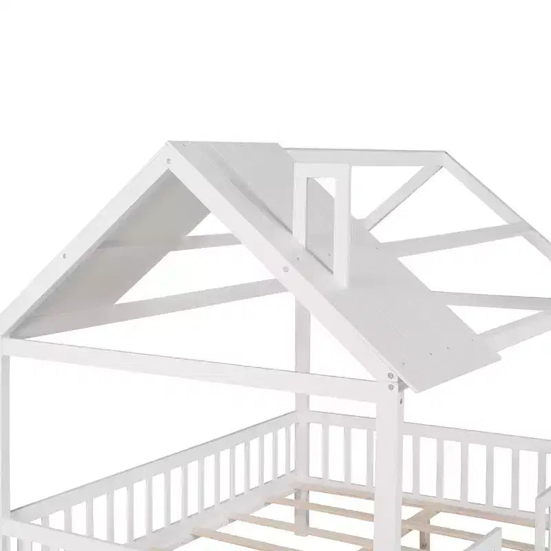 Lit cabane pleine grandeur Luxystar avec toit et clôture pour chambre d'enfant, blanc