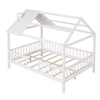 Lit cabane pleine grandeur Luxystar avec toit et clôture pour chambre d'enfant, blanc