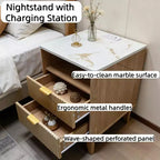 Table de chevet moderne avec station de charge. Table de chevet cannelée avec rangement. Table d'appoint moderne avec pieds en bois pour chambre à coucher. Dortoir.