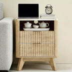 Table de chevet moderne avec station de charge. Table de chevet cannelée avec rangement. Table d'appoint moderne avec pieds en bois pour chambre à coucher. Dortoir.