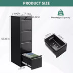 Classeur à 3 tiroirs verrouillables en métal noir pour bureau à domicile, pouvant contenir des dossiers de format Lettre/Légal/A4/F4