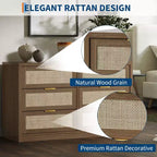Commode 6 tiroirs en rotin 53 po. Armoire à arcades. Rangement profond. Cadre en bois dur. Bois clair. Pour chambre à coucher ou salon