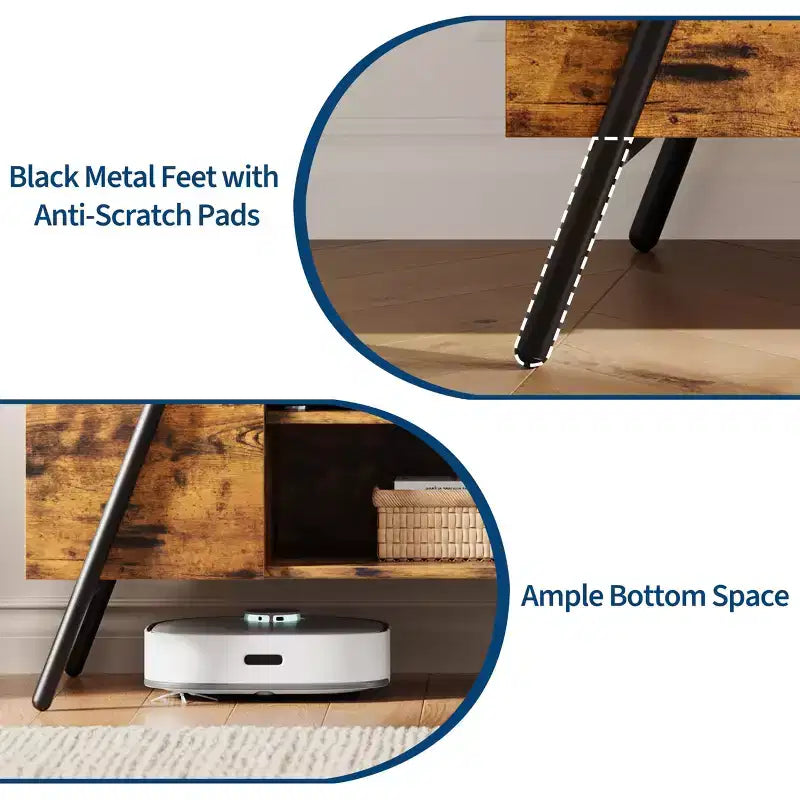 Meuble TV de ferme moderne pour téléviseurs de 50 à 70 pouces, meuble de divertissement en bois avec étagères ouvertes réglables, pieds en métal en U pour salon, chambre à coucher
