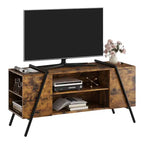Meuble TV de ferme moderne pour téléviseurs de 50 à 70 pouces, meuble de divertissement en bois avec étagères ouvertes réglables, pieds en métal en U pour salon, chambre à coucher