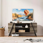 Meuble TV de ferme moderne pour téléviseurs de 50 à 70 pouces, meuble de divertissement en bois avec étagères ouvertes réglables, pieds en métal en U pour salon, chambre à coucher