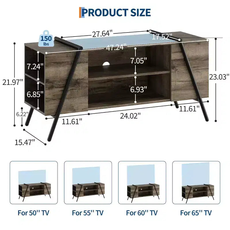 Meuble TV de ferme moderne pour téléviseurs de 50 à 70 pouces, meuble de divertissement en bois avec étagères ouvertes réglables, pieds en métal en U pour salon, chambre à coucher