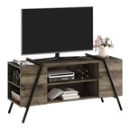 Meuble TV de ferme moderne pour téléviseurs de 50 à 70 pouces, meuble de divertissement en bois avec étagères ouvertes réglables, pieds en métal en U pour salon, chambre à coucher