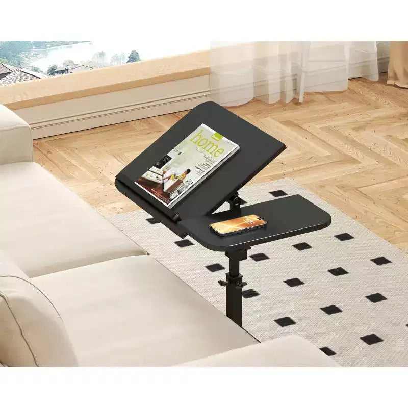 Table d'appoint en C, Table de canapé pivotante réglable en hauteur, Table basse/collation, Table de chevet à roulettes mobile pour salon chambre à coucher