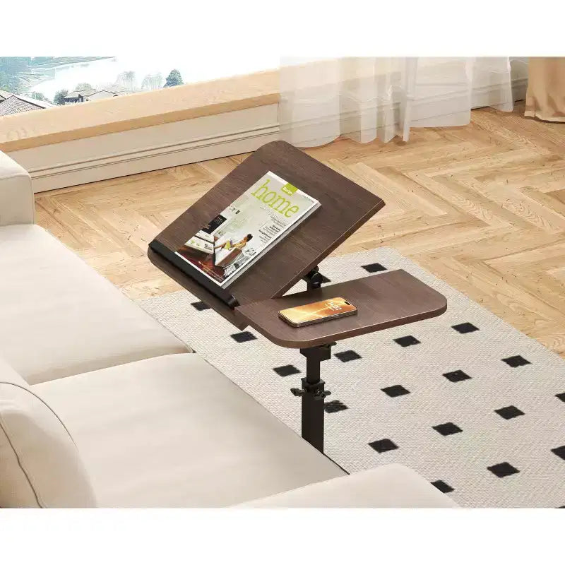 Table d'appoint en C, Table de canapé pivotante réglable en hauteur, Table basse/collation, Table de chevet à roulettes mobile pour salon chambre à coucher