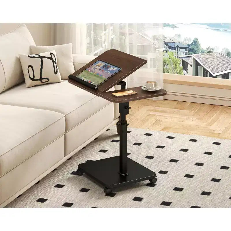 Table d'appoint en C, Table de canapé pivotante réglable en hauteur, Table basse/collation, Table de chevet à roulettes mobile pour salon chambre à coucher