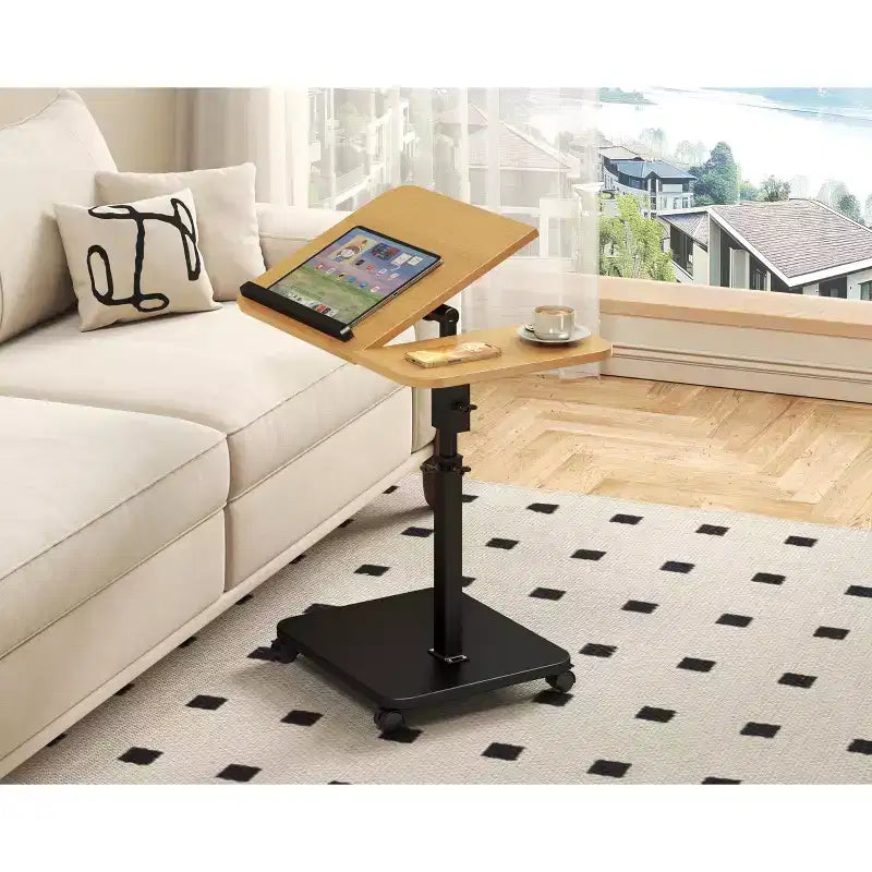 Table d'appoint en C, Table de canapé pivotante réglable en hauteur, Table basse/collation, Table de chevet à roulettes mobile pour salon chambre à coucher
