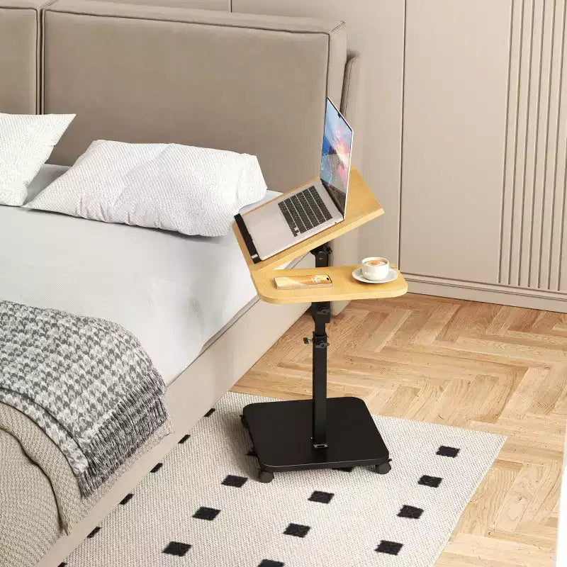 Table d'appoint en C, Table de canapé pivotante réglable en hauteur, Table basse/collation, Table de chevet à roulettes mobile pour salon chambre à coucher