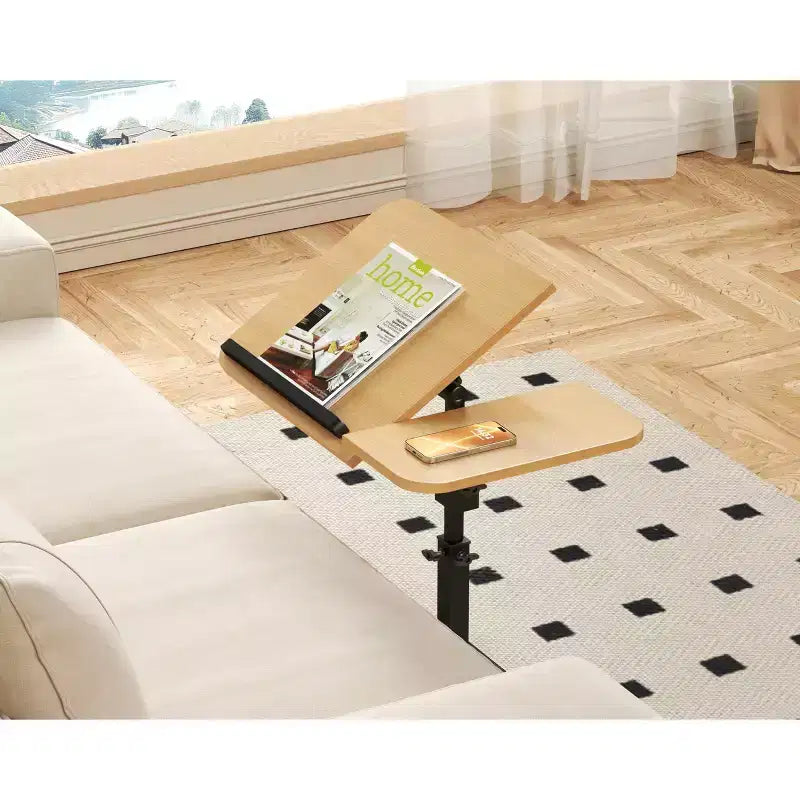 Table d'appoint en C, Table de canapé pivotante réglable en hauteur, Table basse/collation, Table de chevet à roulettes mobile pour salon chambre à coucher