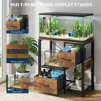 Meuble de support pour aquarium de 20 à 37 gallons avec prises électriques, en métal robuste et bois, avec 4 étagères ouvertes et pieds solides