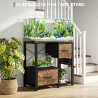 Meuble de support pour aquarium de 20 à 37 gallons avec prises électriques, en métal robuste et bois, avec 4 étagères ouvertes et pieds solides