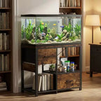 Meuble de support pour aquarium de 20 à 37 gallons avec prises électriques, en métal robuste et bois, avec 4 étagères ouvertes et pieds solides