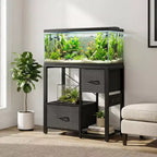 Meuble de support pour aquarium de 20 à 37 gallons avec prises électriques, en métal robuste et bois, avec 4 étagères ouvertes et pieds solides