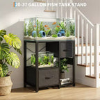 Meuble de support pour aquarium de 20 à 37 gallons avec prises électriques, en métal robuste et bois, avec 4 étagères ouvertes et pieds solides