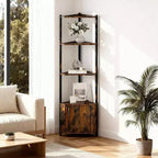 Étagère d'Angle à 5 Niveaux, Bibliothèque Étroite de 147 cm avec Cadre Métallique et Rangement, Facile à Monter pour Coin Mural, Chambre, Salon