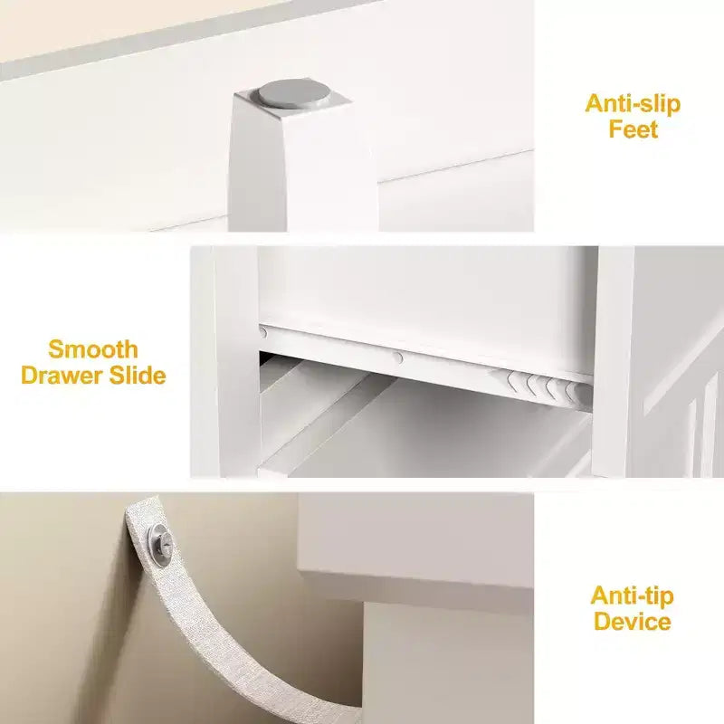 Bahut moderne à 7 tiroirs, buffet blanc avec pieds en bois