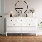 Bahut moderne à 7 tiroirs, buffet blanc avec pieds en bois