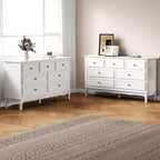 Bahut moderne à 7 tiroirs, buffet blanc avec pieds en bois