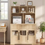 COZONY 60 Meuble de Rangement de Cuisine avec Portes en Verre et Tiroirs, Buffet de Bar à Café Style Ferme avec Comptoir pour Salle à Manger