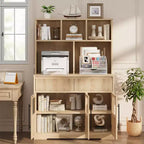 COZONY 60 Meuble de Rangement de Cuisine avec Portes en Verre et Tiroirs, Buffet de Bar à Café Style Ferme avec Comptoir pour Salle à Manger
