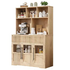 COZONY 60 Meuble de Rangement de Cuisine avec Portes en Verre et Tiroirs, Buffet de Bar à Café Style Ferme avec Comptoir pour Salle à Manger