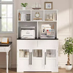 COZONY 60 Meuble de Rangement de Cuisine avec Portes en Verre et Tiroirs, Buffet de Bar à Café Style Ferme avec Comptoir pour Salle à Manger