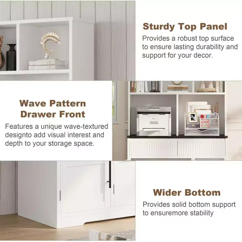 COZONY 60 Meuble de Rangement de Cuisine avec Portes en Verre et Tiroirs, Buffet de Bar à Café Style Ferme avec Comptoir pour Salle à Manger