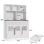 COZONY 60 Meuble de Rangement de Cuisine avec Portes en Verre et Tiroirs, Buffet de Bar à Café Style Ferme avec Comptoir pour Salle à Manger