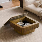 Table basse carrée JVNOXK 80 cm avec rangement, placage bois massif, table d'appoint moderne pour salon, appartement ou bureau, marron