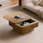 Table basse carrée JVNOXK 80 cm avec rangement, placage bois massif, table d'appoint moderne pour salon, appartement ou bureau, marron