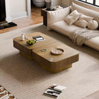 Table basse carrée JVNOXK 80 cm avec rangement, placage bois massif, table d'appoint moderne pour salon, appartement ou bureau, marron