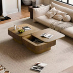 Table basse carrée JVNOXK 80 cm avec rangement, placage bois massif, table d'appoint moderne pour salon, appartement ou bureau, marron