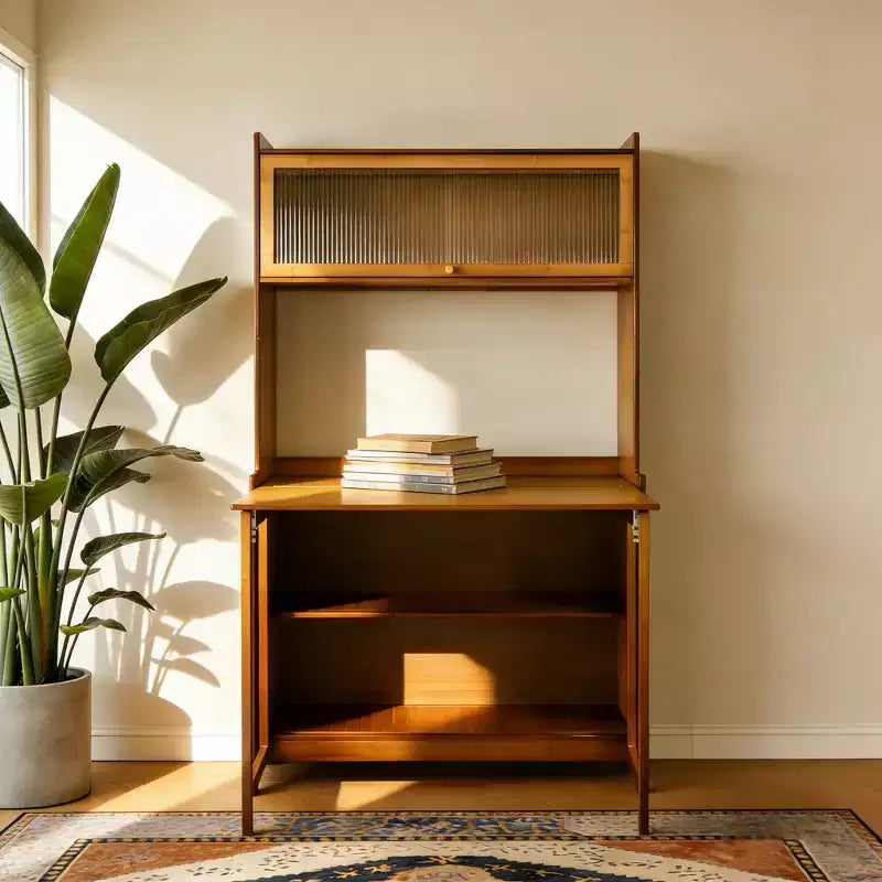 GDFStudio Percy, bureau pliable moderne en bambou de 63 po avec étagères