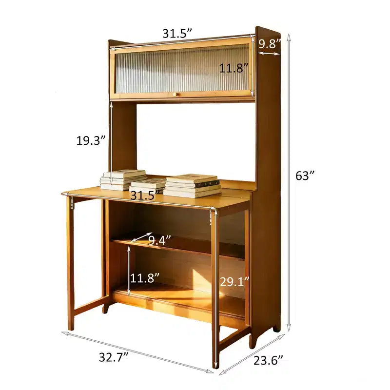GDFStudio Percy, bureau pliable moderne en bambou de 63 po avec étagères