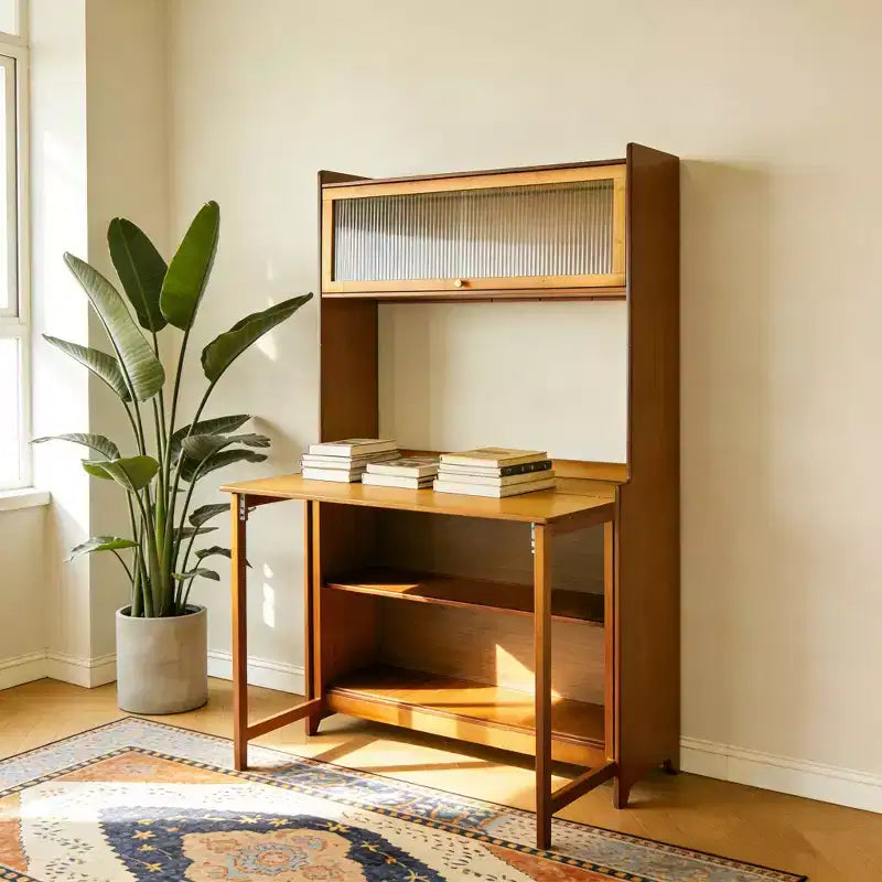 GDFStudio Percy, bureau pliable moderne en bambou de 63 po avec étagères