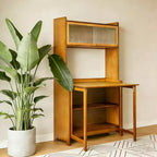 GDFStudio Percy, bureau pliable moderne en bambou de 63 po avec étagères