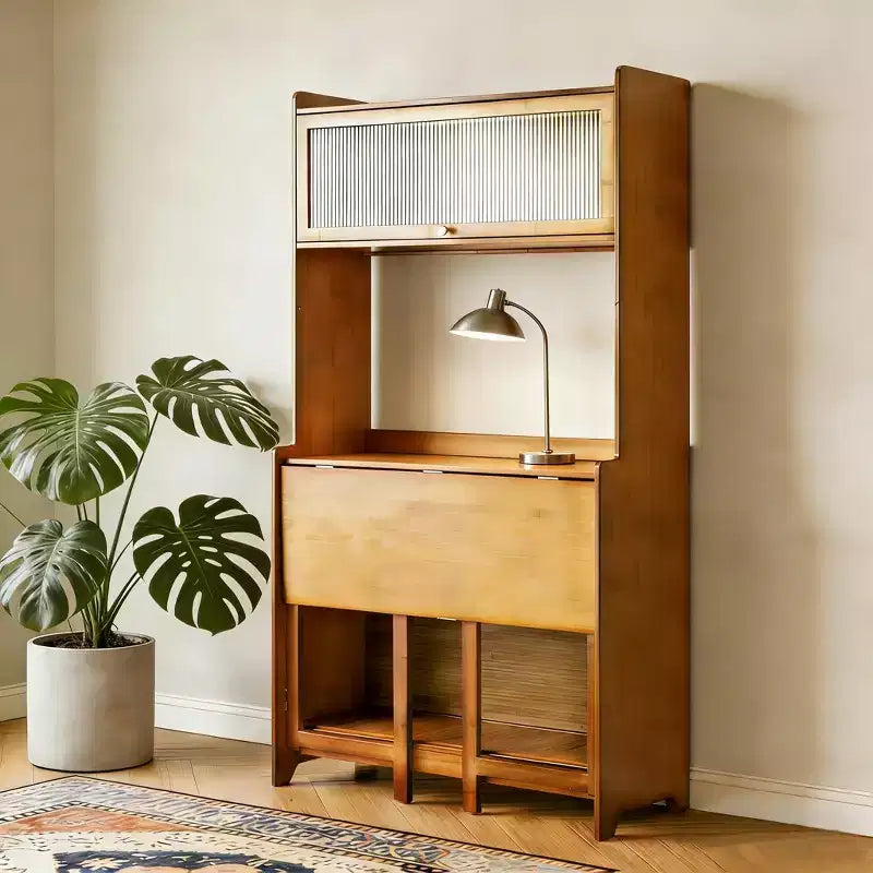GDFStudio Percy, bureau pliable moderne en bambou de 63 po avec étagères