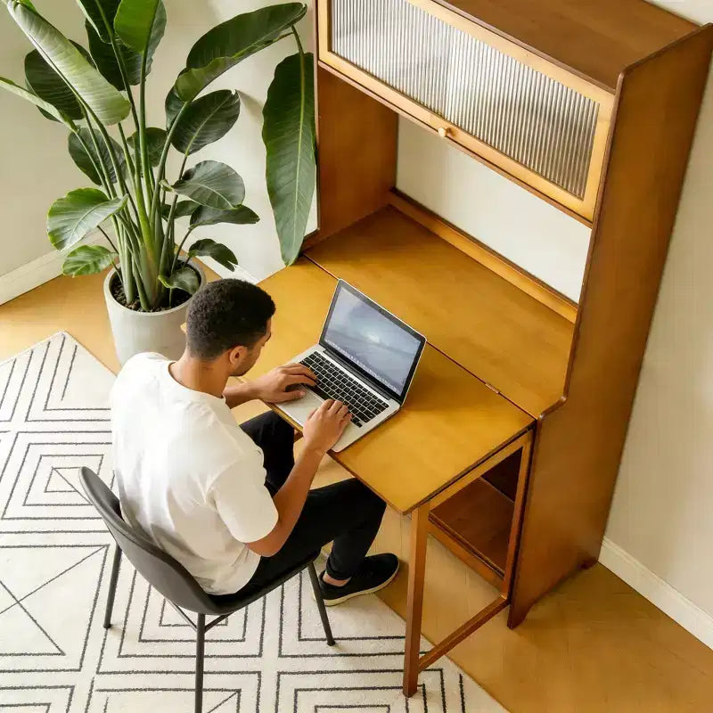 GDFStudio Percy, bureau pliable moderne en bambou de 63 po avec étagères