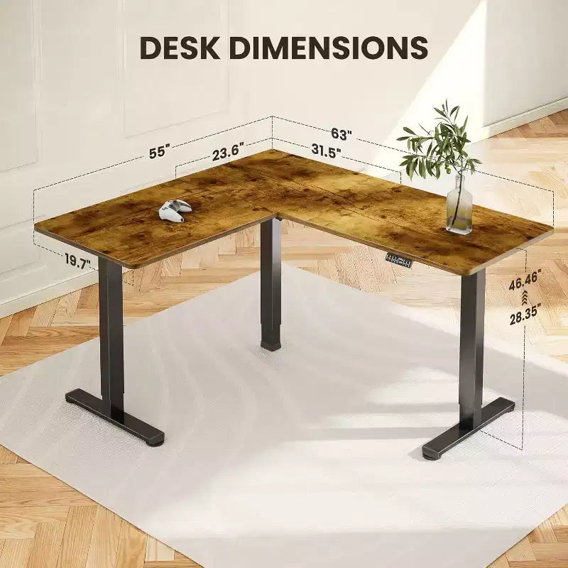 Bureau Debout en L ErGear, 160x140 cm Bureau Assis-Debout Électrique Réglable en Hauteur, Grande Table d'Ordinateur Ergonomique, Idéal pour Bureau à Domicile