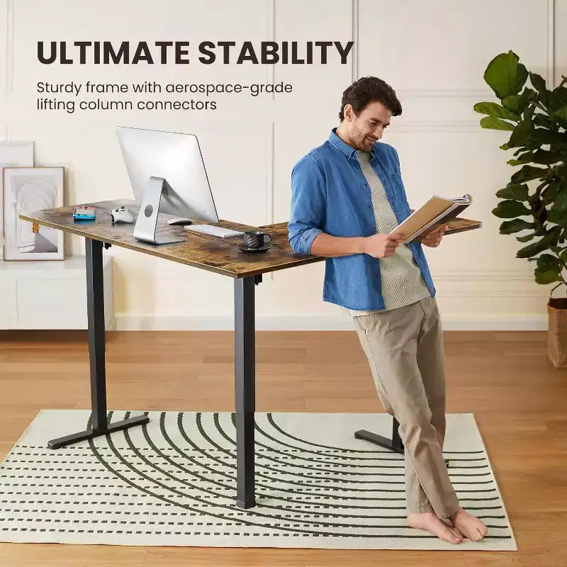 Bureau Debout en L ErGear, 160x140 cm Bureau Assis-Debout Électrique Réglable en Hauteur, Grande Table d'Ordinateur Ergonomique, Idéal pour Bureau à Domicile