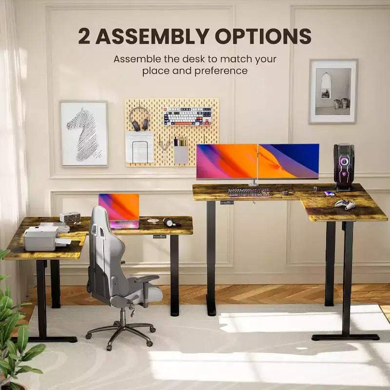 Bureau Debout en L ErGear, 160x140 cm Bureau Assis-Debout Électrique Réglable en Hauteur, Grande Table d'Ordinateur Ergonomique, Idéal pour Bureau à Domicile